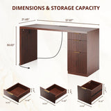 58" Modern Executive Desk with Storage, Home Office Desk with Drawer & Cabinet, Wooden Fluted Desk for Study