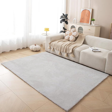 Fluffy Faux Rabbit Fur Rug, Cloud-Soft Rugs, Non-Slip No-Shed Area Rug, Machine Washable Rug, Grey