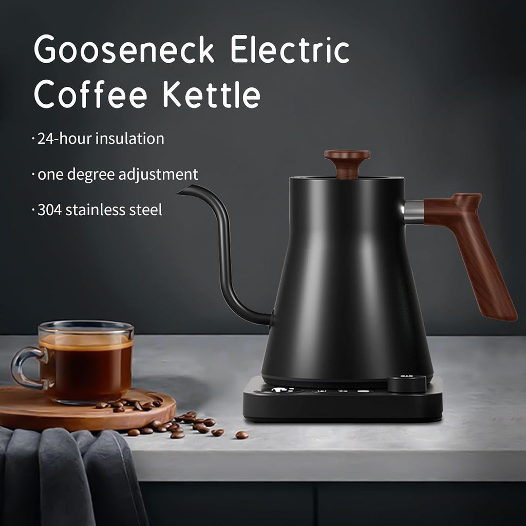 Gooseneck Electric Kettle 0.9L, 1200W Fast Boilling 304 Stainless Steel | LCD Temp Control, Auto Shut-Off Pour Over