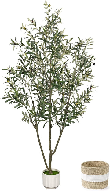 Artificial Olive Tree 6FT Faux Indoor with Planter&Cotton Basket