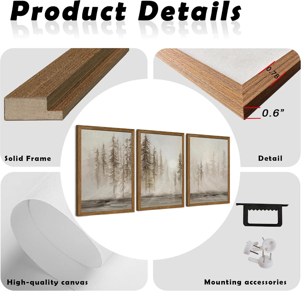 3 Pieces Abstract Forest Tree Canvas Wall Art, Grunge Landscape Tree Wall Decor, Modern Art Decorative Nordic