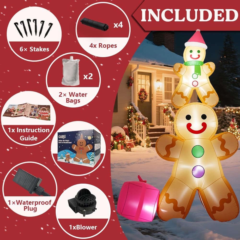 10FT Christmas Inflatables Gingerbread Father and Son Outdoor Decorations, Christmas Blow Up Yard Decorations with