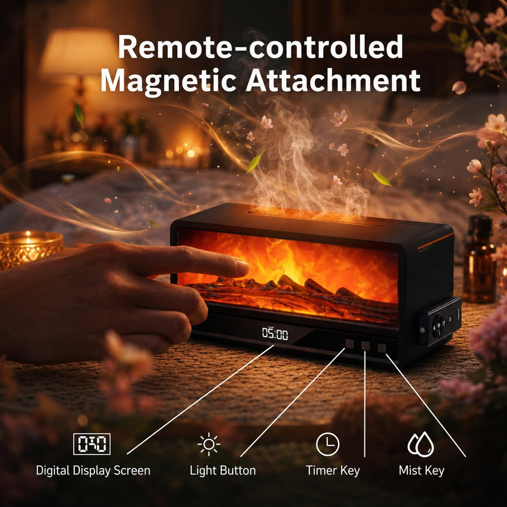 Fireplace Essential Oil Diffuser with Remote and Timer