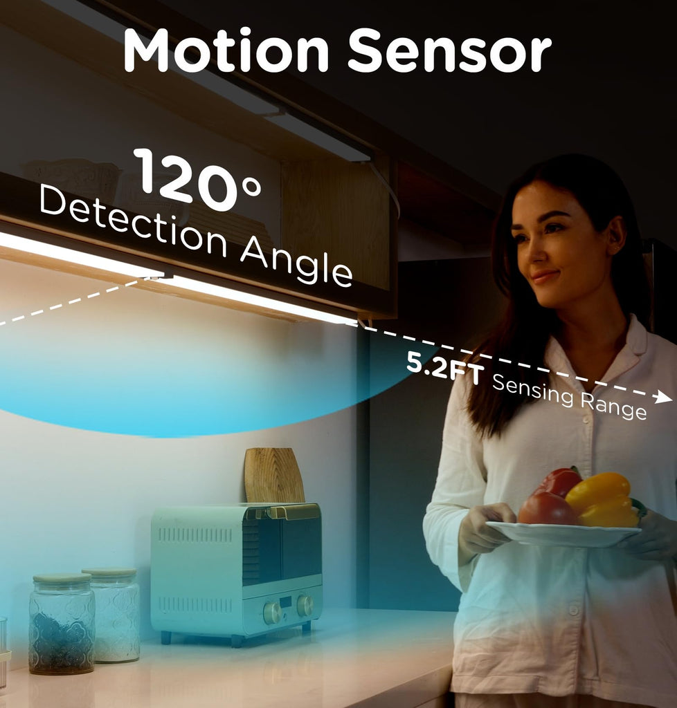 Under Cabinet Lighting Plug in, AC120V 3CCT 3000/4000/5000K Motion Sensor Light Indoor with Timer, Super Bright