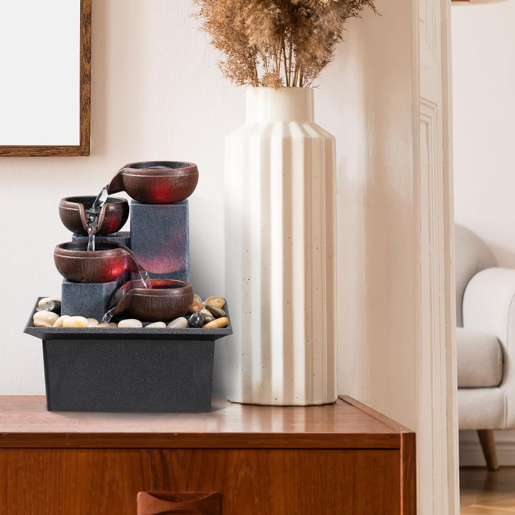 Tabletop Fountain 4 Level Small Waterfall Fountain Indoor Relaxing Water Feature Meditation Fountain Bedroom