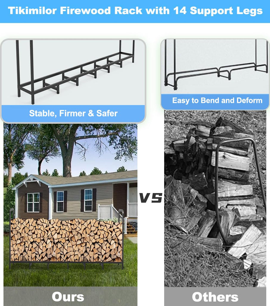 8ft Firewood Rack Holder, Adjustable Heavy Duty Fire Log Stacker Stand for Fireplace, Outdoor Indoor Metal Wood Pile
