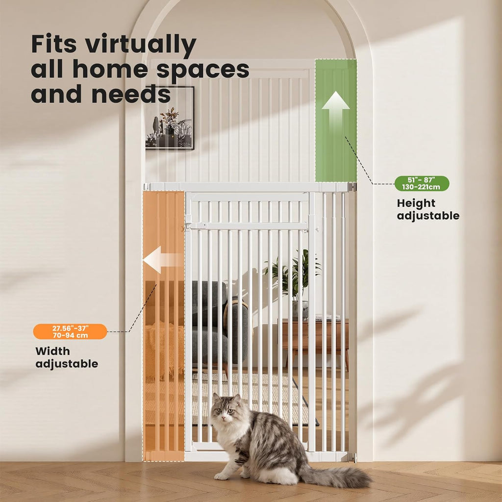 Extra Tall Cat Gate 51"-87" Height Adjustable Pressure Mounted 4 Extensions