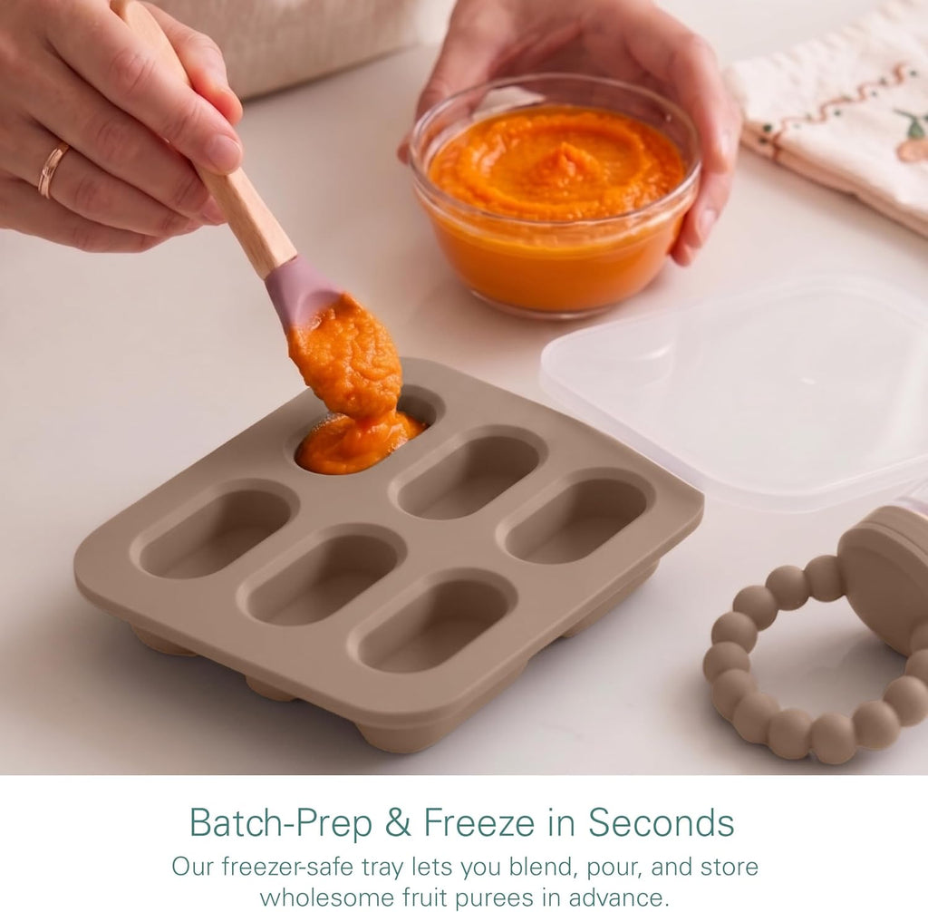 Silicone Baby Fruit Feeders with Freezer Tray for Batch Prep, Set of Safe & Convenient, Includes Extra Pouches &