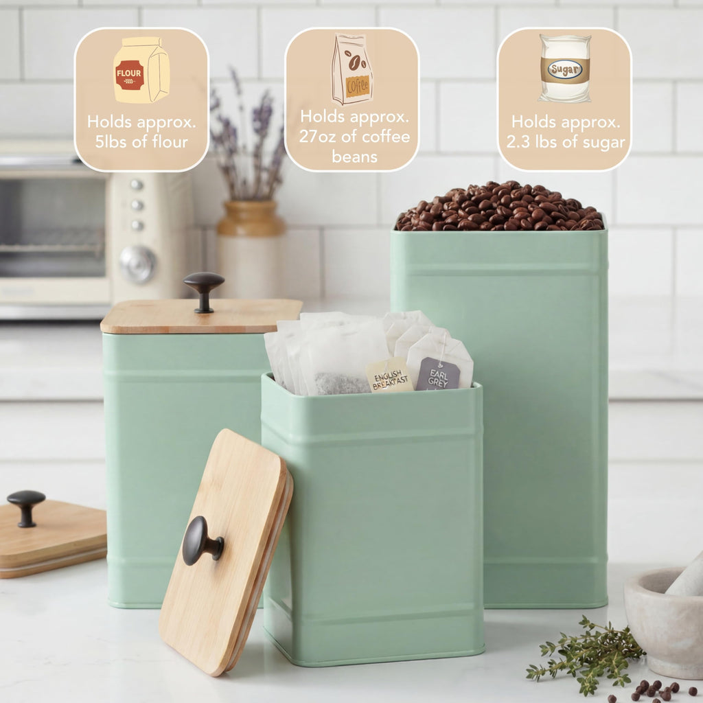 Kitchen Canisters for Countertop Set of 3, Airtight Canisters Sets Counter with Lid, Metal Farmhouse Food Storage