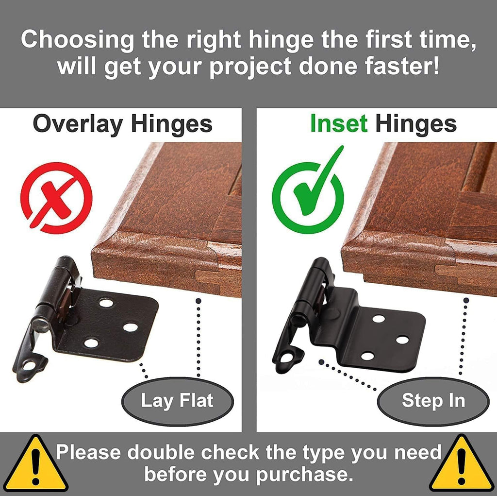 3/8" Inset Cabinet Hinges Black (25 Pair -50 Pcs) Offset Self Closing Matte Black Cabinet Hinges Cabinets w/Bumpers &