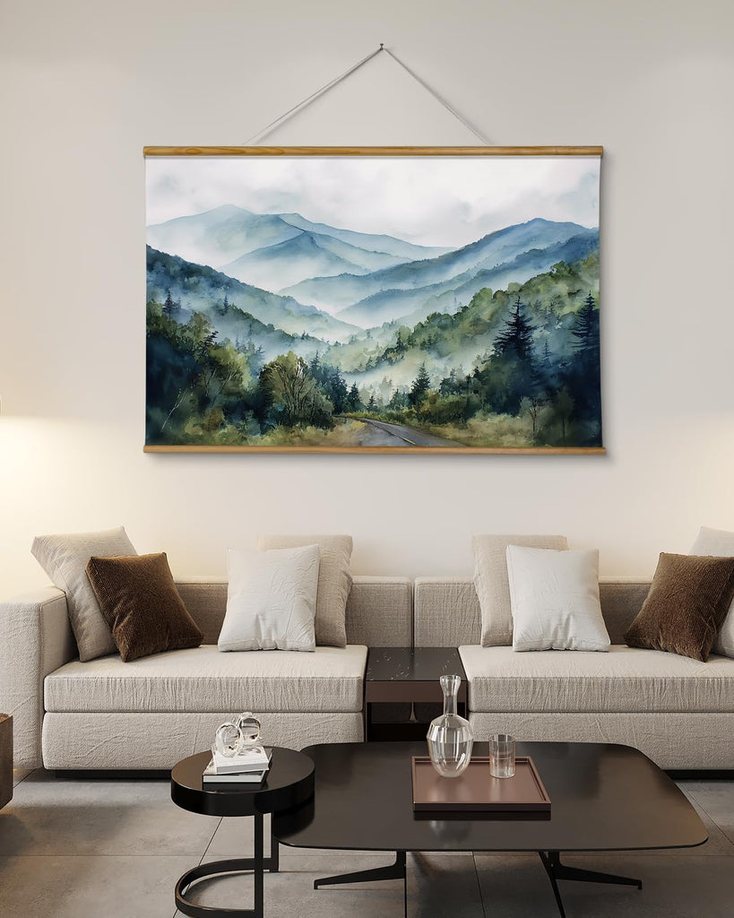 Extra Large Framed Wall Art, Ridge Mountain Forest Print, 36x54 In