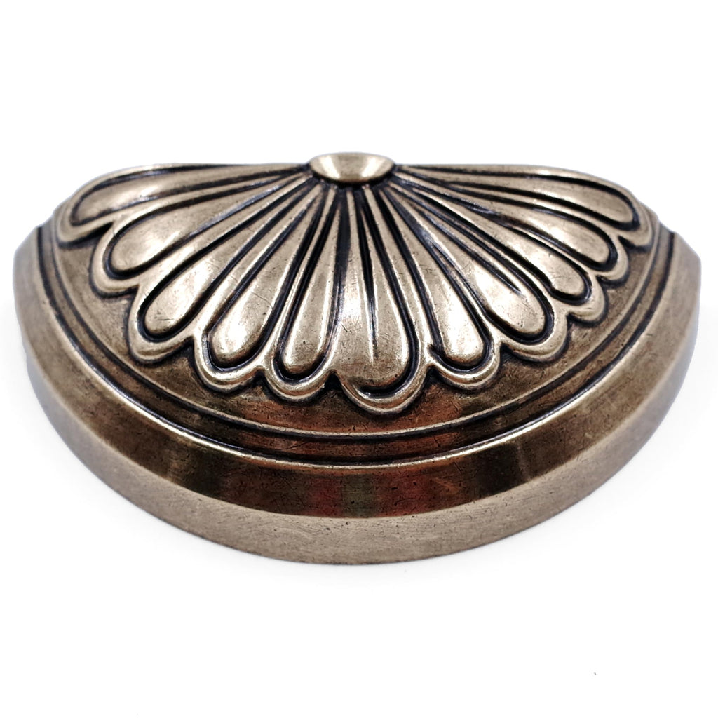 Cabinet Hardware Cup Pulls - 4 Pack, Antique Brass Petal Pattern, 3" Hole Centers, Vintage Pulls for Drawer Dresser