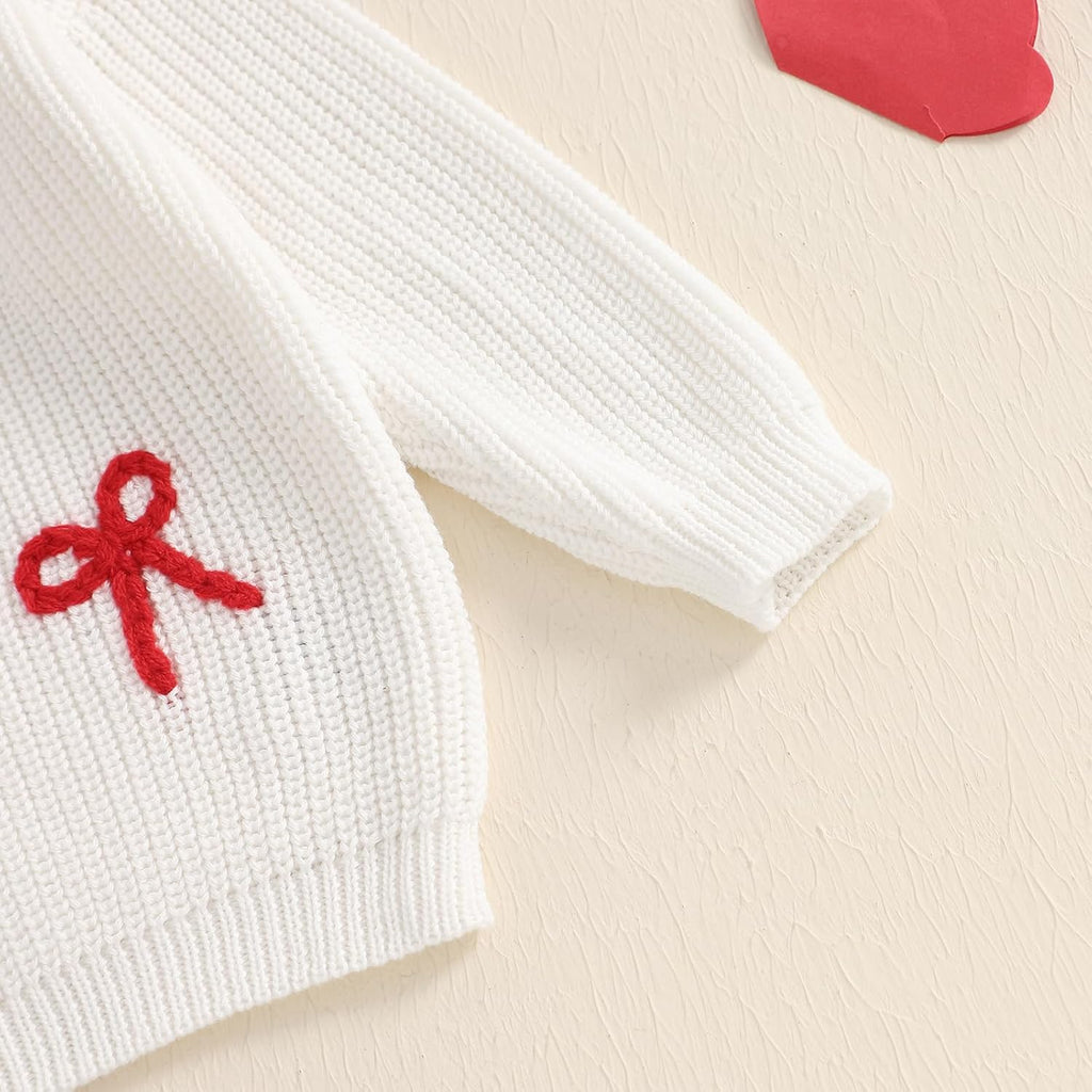 Toddler Baby Girl Knit Sweater Bow Embroidery Chunky Sweatshirt Tops Oversized Warm Christmas Fall Winter Clothes