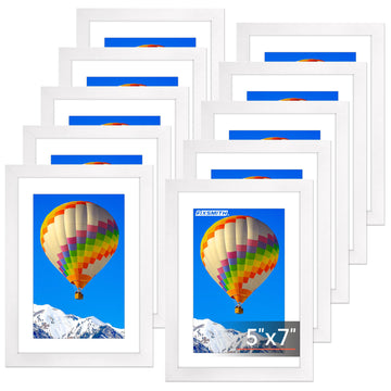 5x7 Picture Frame Set of 10, White Photo Frames Bulk with HD Plexiglass, Display Pictures 4x6 with Mat or 5x7 Without