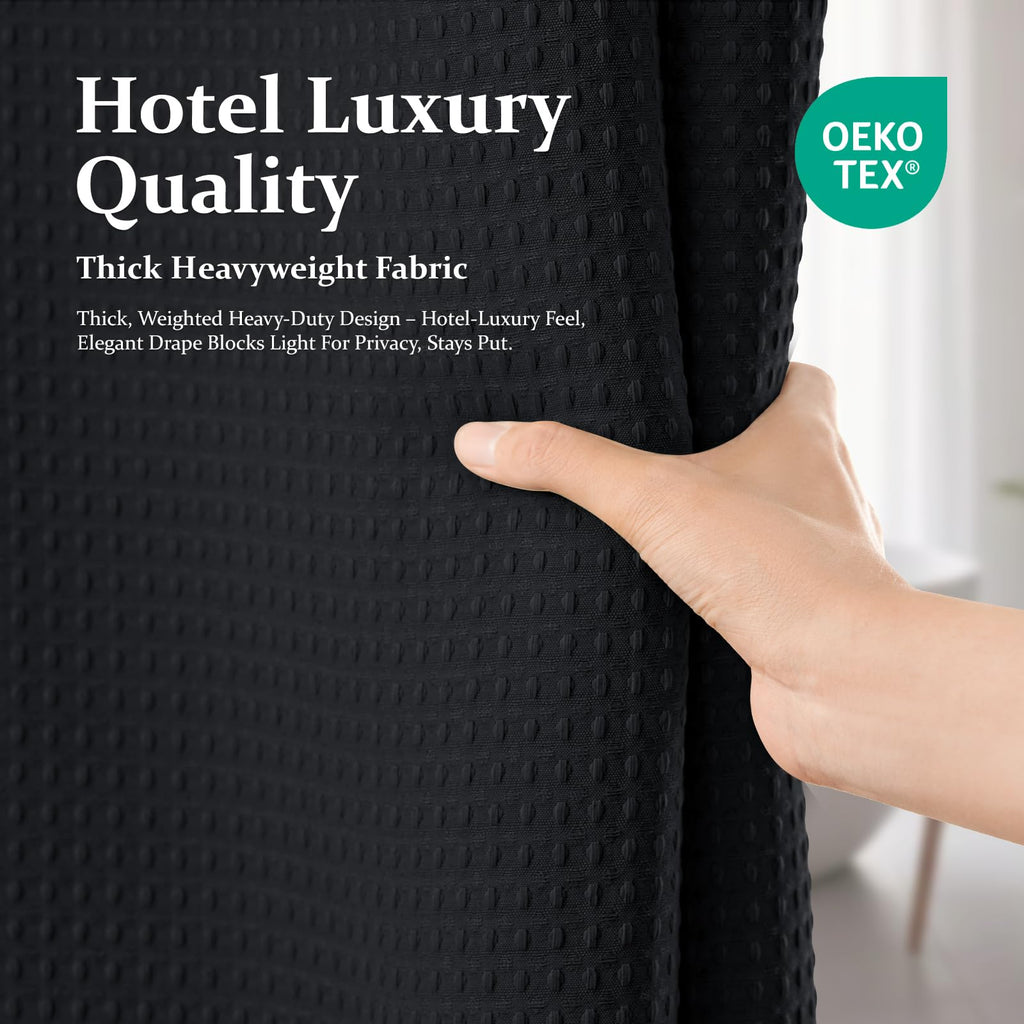 Extra Long Waffle Shower Curtain 256 GSM Fabric 72x90 Black