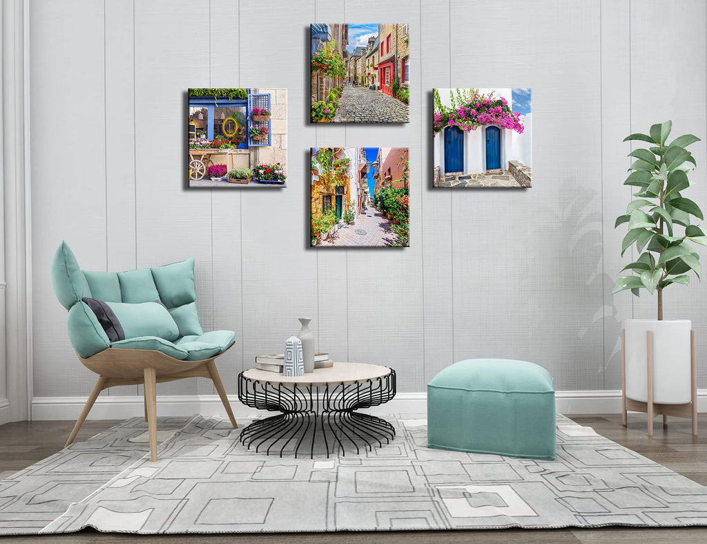 Italy Tuscan Wall, Colorful Nature Scenic Framed Pictures Canvas Prints, Modern Town Street Artwork Paintings Wall