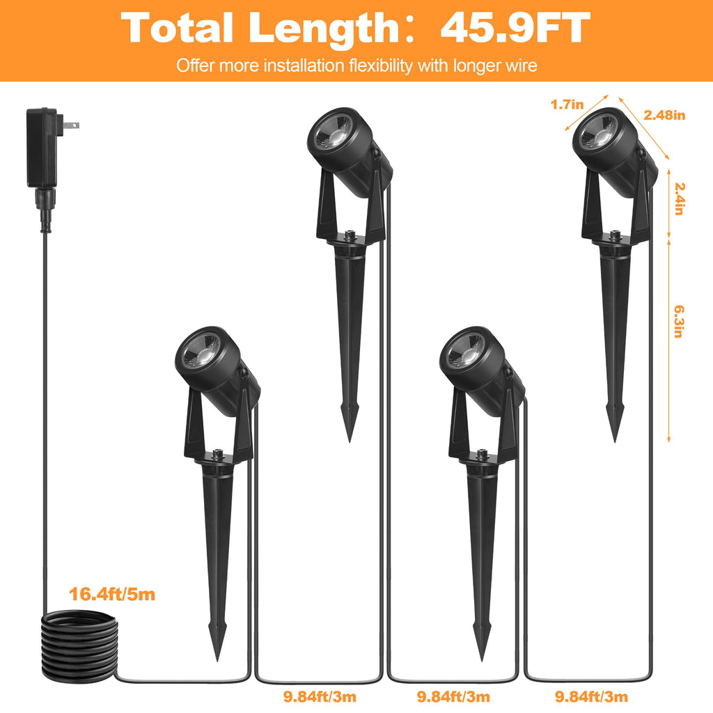 Outdoor Landscape Lighting Waterproof with 45.9FT Cable & built-in LED Light, Low Voltage 12W 1200LM Plug in Electric