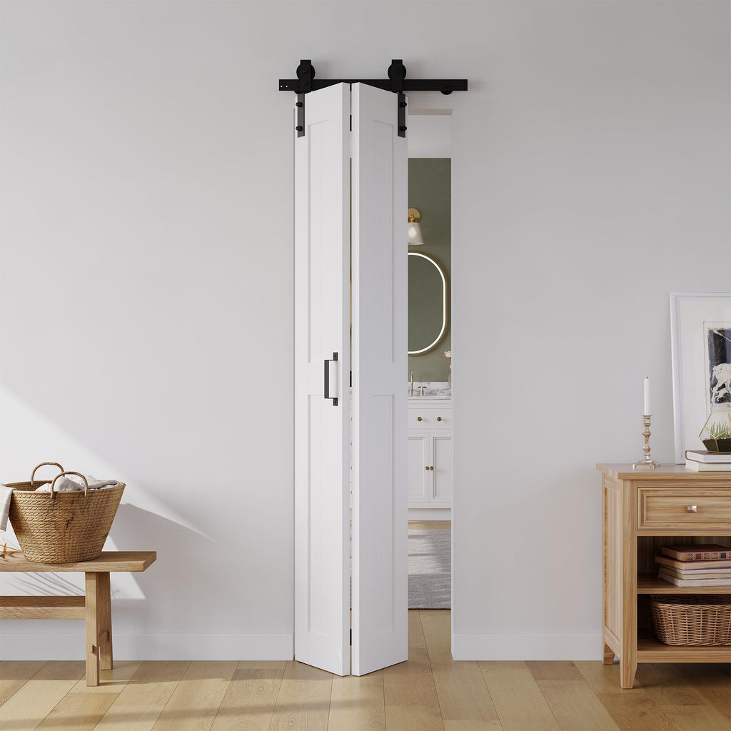 Bifold Barn Door 24" x 84", MDF Bi-Fold Sliding Closet Doors