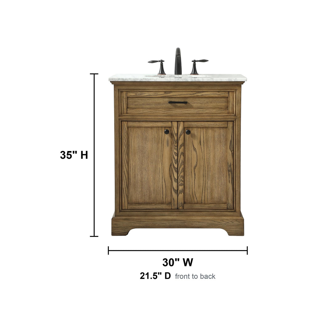 Comet 30" Pre-Assembled Bathroom Vanity with Sink, Solid Birch and MDF, Carrara White Marble Countertop Included