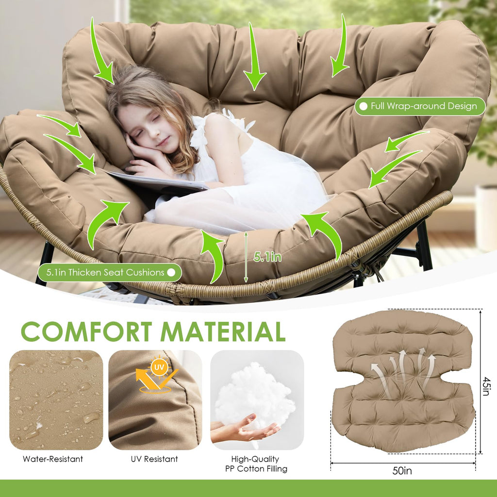 2 PCS Papasan Rocking Egg Chair, Outdoor Rcoking Lounge Chair