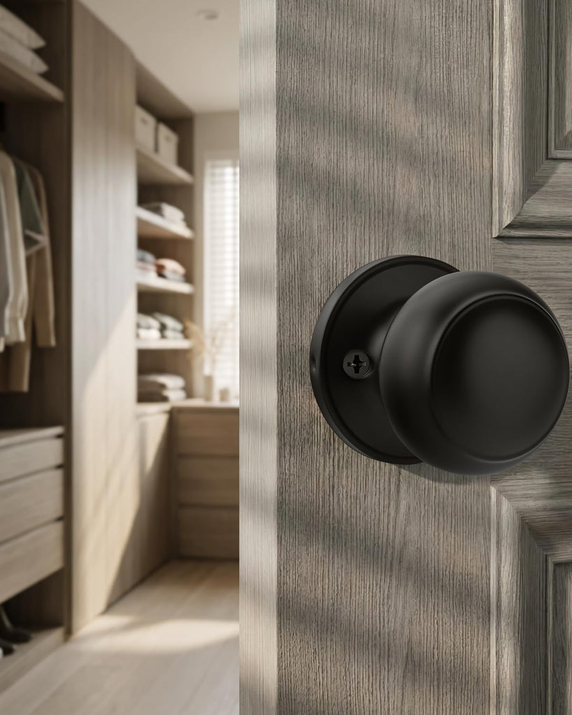 Dummy Door Knobs, Matte Black Non-Turning Door Knobs 2 Pieces