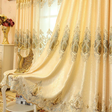 1 Pair European Style Living Room Curtains Room Darkening Gold Luxury Curtains (Cloth Curtain, 2 x 52 inches by 90