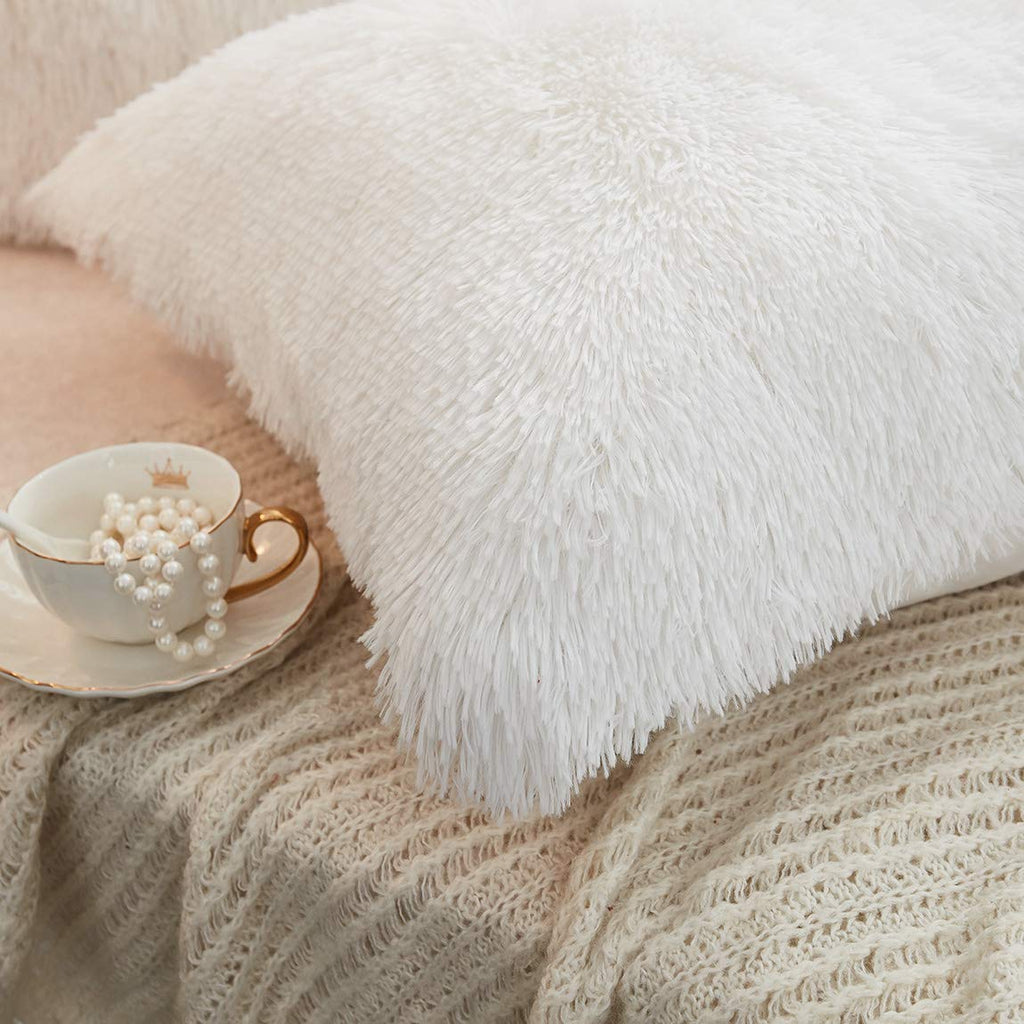 Long Faux Fur Soft Soild Decorative Pillowcase Oblong Fluffy Throw Pillow Cover Velvet Shaggy Plush Cushion Case Set