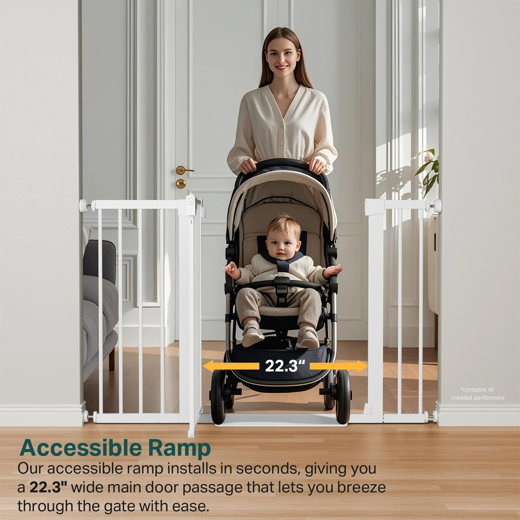 30-48 in Baby Gate for Stairs, Auto Close Dog Gate Indoor, White