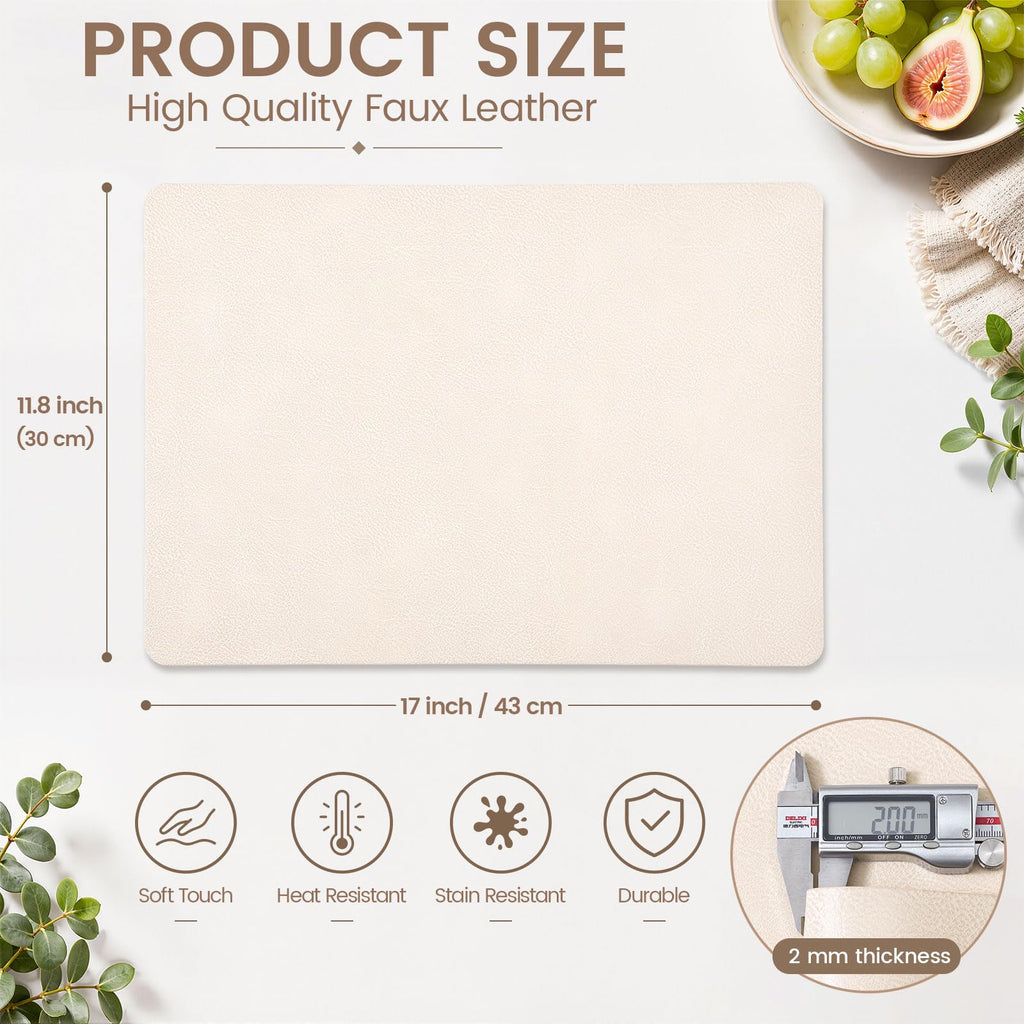 Faux Leather Vinyl Placemats Set of 6, Easy to Clean, Beige