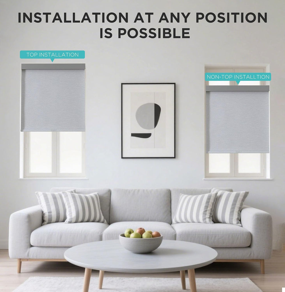 No Drill Blackout Shades, Free-Stop Cordless Roller Shades, UV Protection, Thermal Insulated Blinds for Indoor