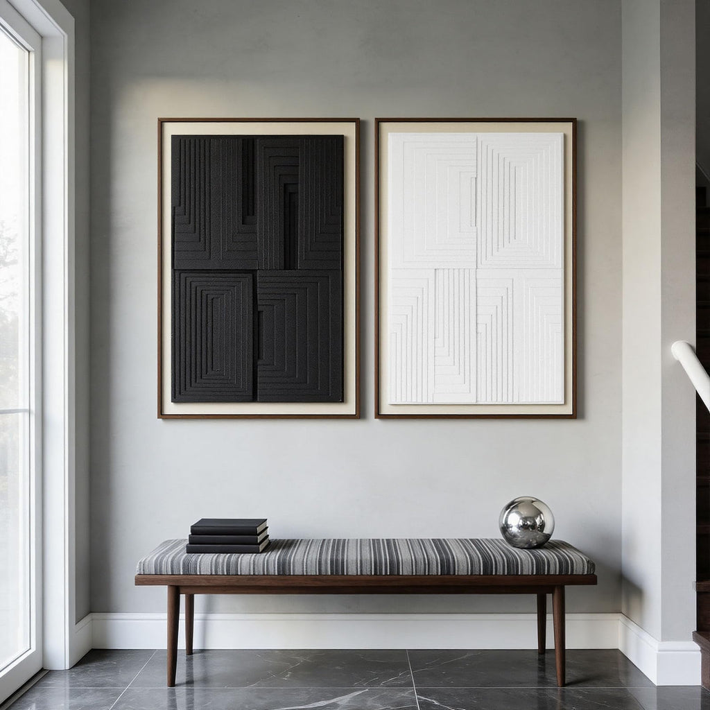 Black and White Geometric 3D Wall Art Set of 2, 16 x 24 in Each