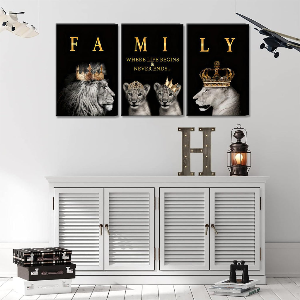 3Pcs Framed Modern Motivational Lion Family Canvas Wall Art