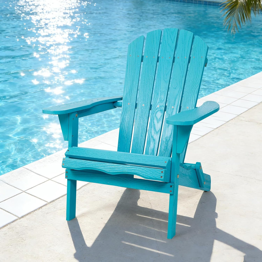 Adirondack Chair Set of 2, Solid Wood Outdoor Folding Embossed Adirondack Chairs Oversized Wooden Lounge Patio Chair