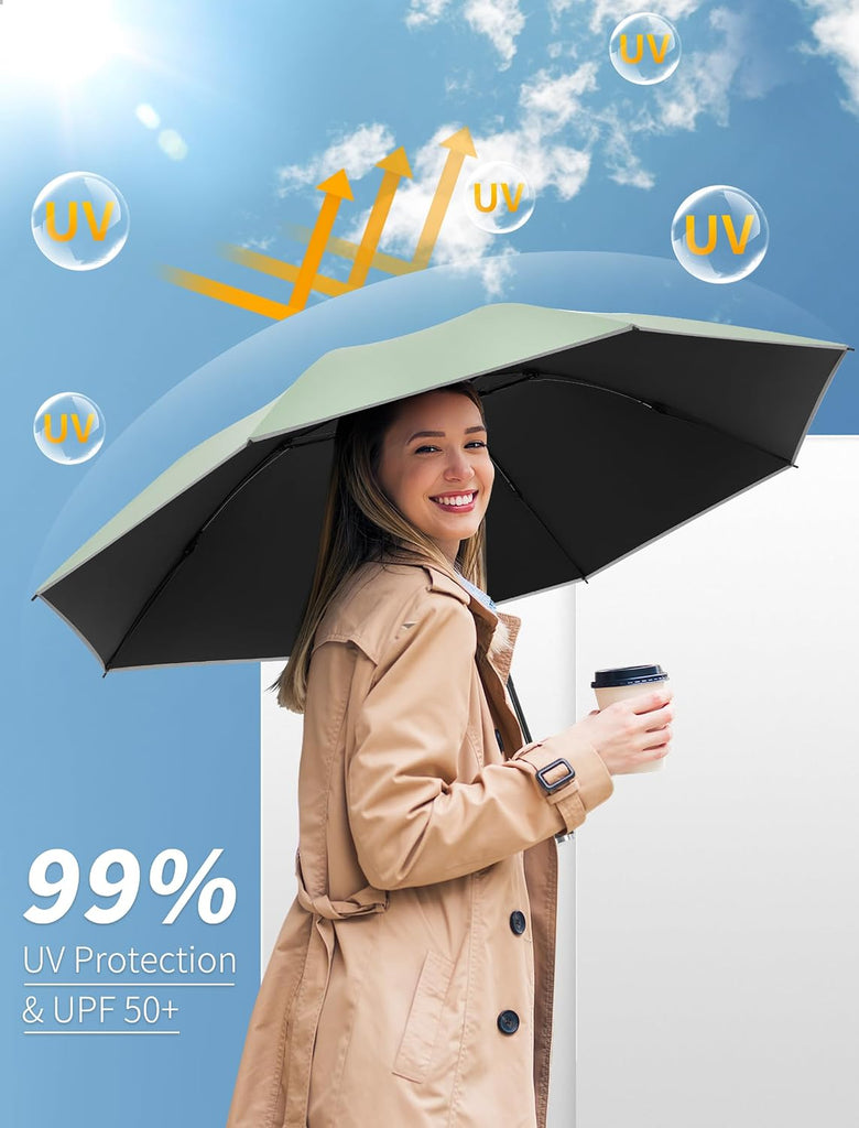 Inverted Travel Umbrella Compact - Windproof Umbrellas for Rain with Reflective Strip, Small UV Umbrella for Sun