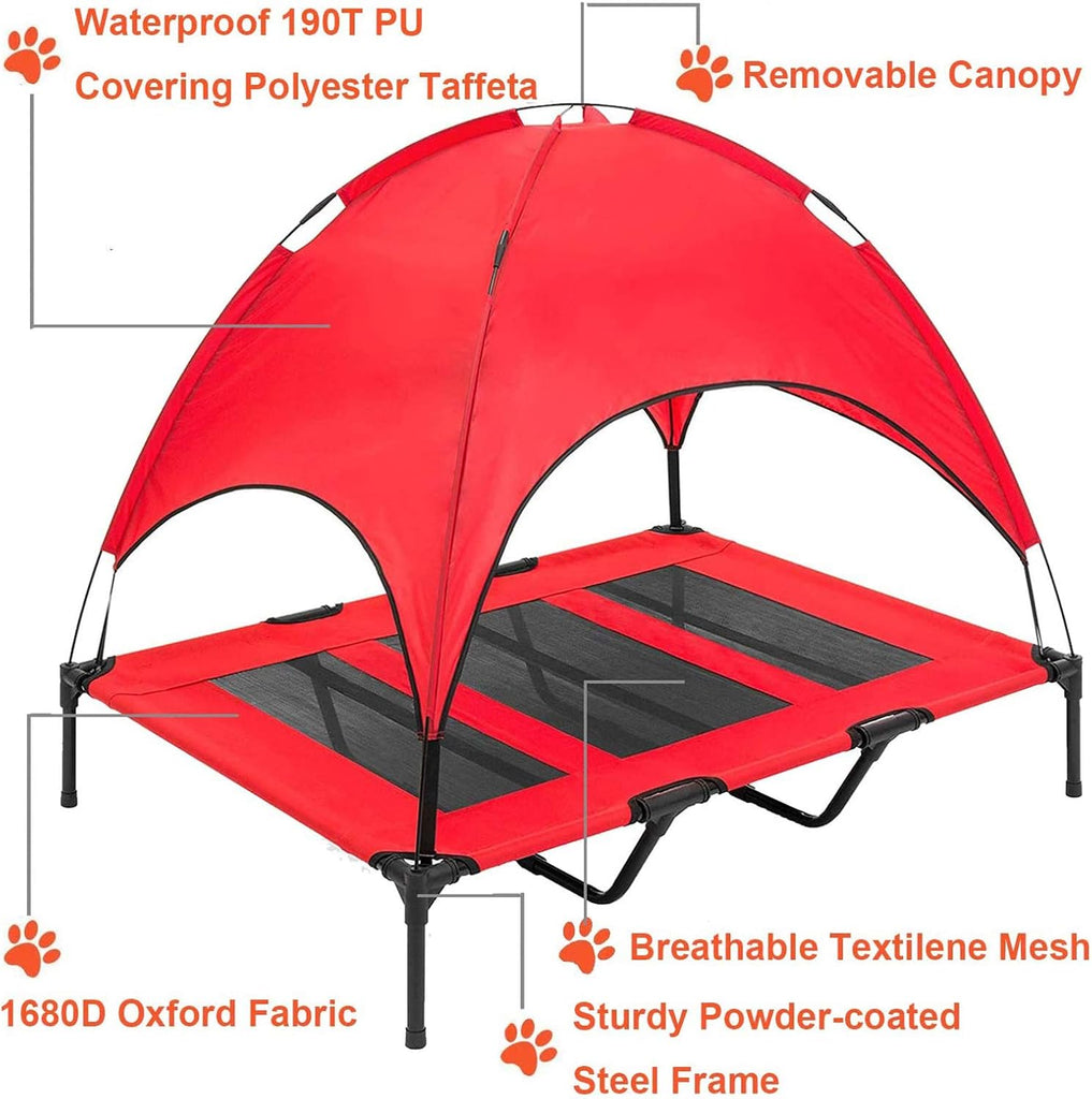 Elevated Dog Bed with Removable Canopy w/Convenient Carrying Bag Indoor Shade 1680D Portable Raised Oxford Fabric