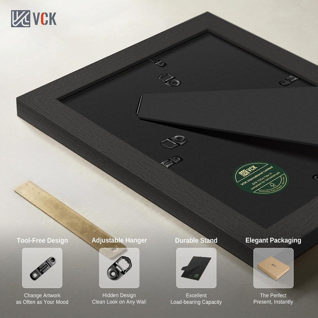 8x10 Picture Frame Black - 5 Pack, with Tempered Glass, Displays 5x7 Photo with Mat or 8 x 10 Without, for