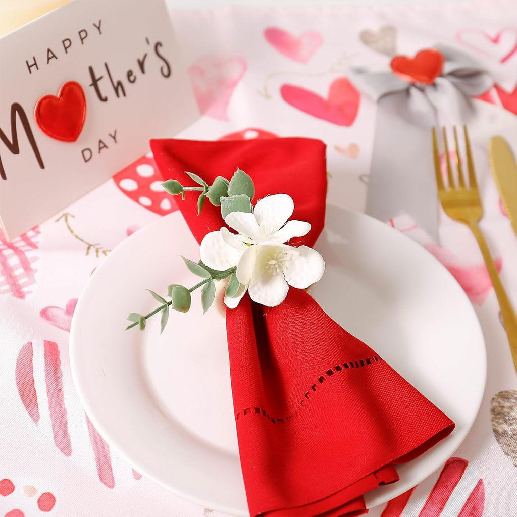 Handmade Floral Napkin Rings, Hydrangea & Eucalyptus Leaf Spring Decoration for Wedding, Easter, Party and Everyday - Set of 6