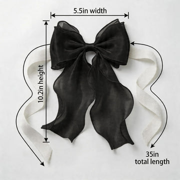 French Lace Bow Curtain Tiebacks, Black - 2 Pack