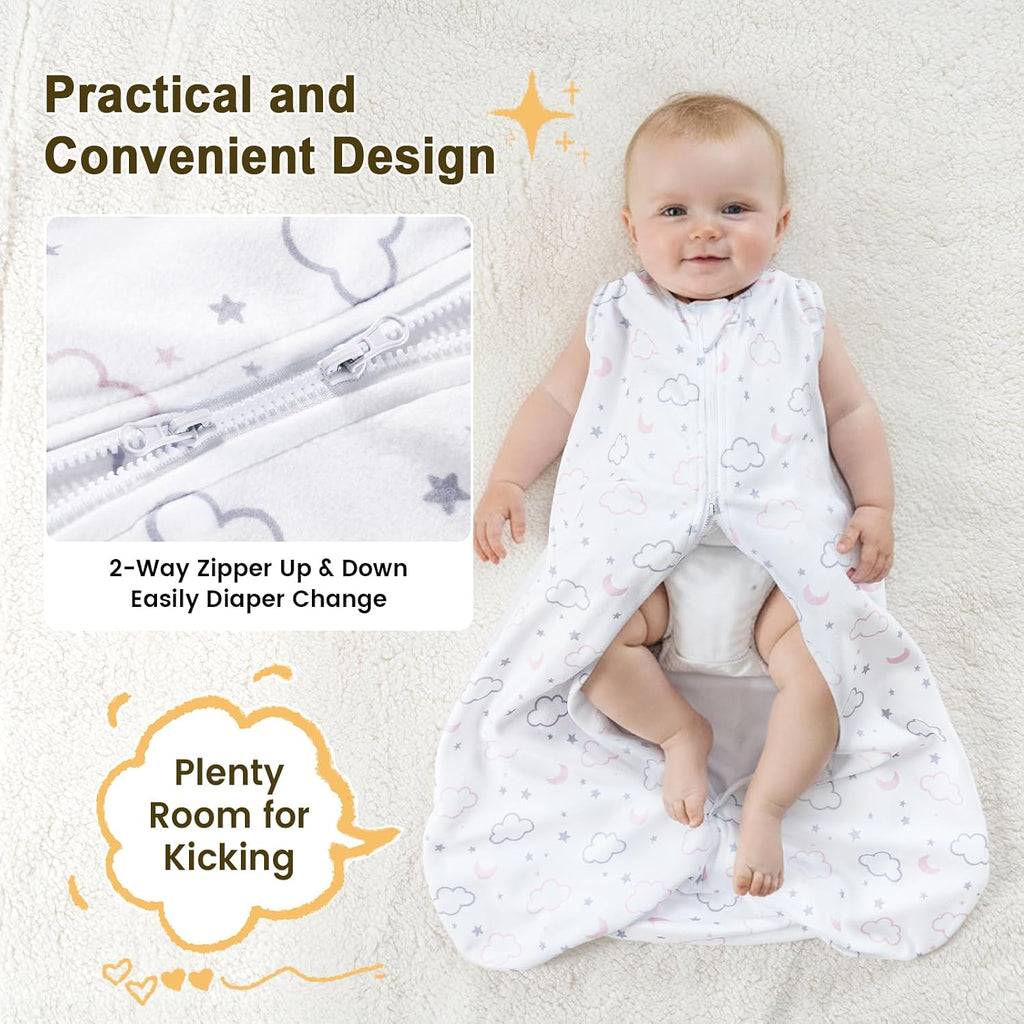 3 Pack Fleece Baby Sleep Sack, 1.5 TOG Warm Wearable Blanket with Way Zipper, OEKO-TEX Certified