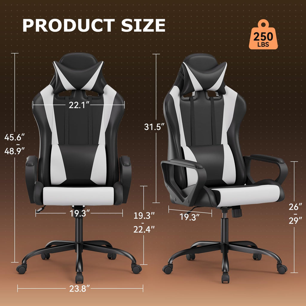 Ergonomic Gaming Chair for Adults, Video Game Chair, White