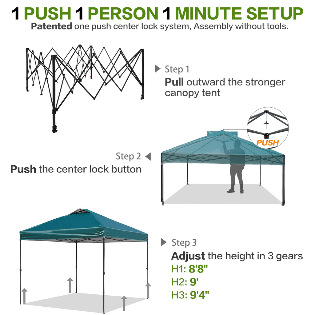 10x10 Pop Up Canopy Outdoor Tent with 1 Sidewall, One Push Setup