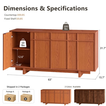 63" Sideboard Buffet Cabinet, Skeleton Lines Design, Cherry