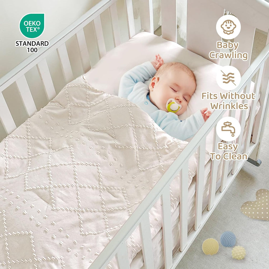 Crib Bedding Set for Girls, 3 Pieces Baby Crib Bedding Set Newborn, Mini Tufted Jacquard Ruffle Fringe Boho, Infant &