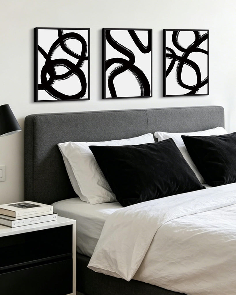 Black and White Abstract Framed Wall Art 12x16in Black Frame