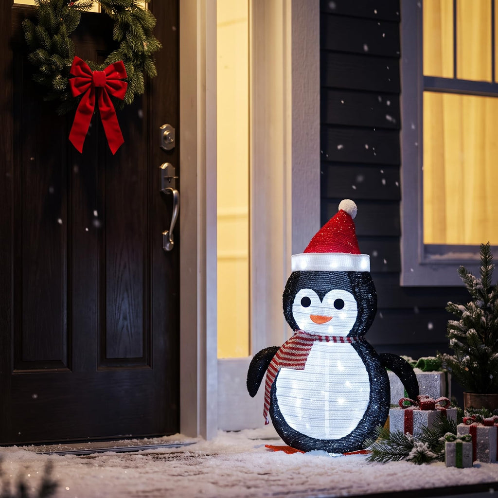 27.5-Inch Lighted Christmas Penguin for Outdoor Christmas Decorations, Pop-Up Penguin Yard Decor with 45 Cool White