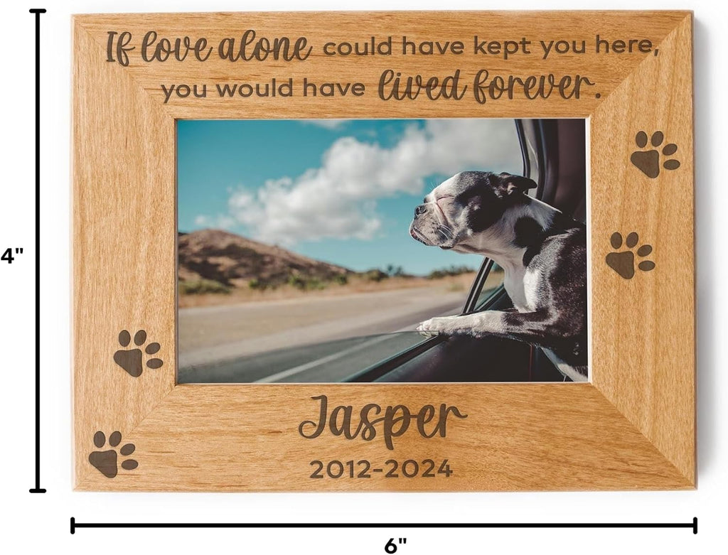 Pet Loss Picture Frame - Love Alone Forever Wooden Pet Memorial Frame, Pet Remembrance Gift - 4x6 Landscape