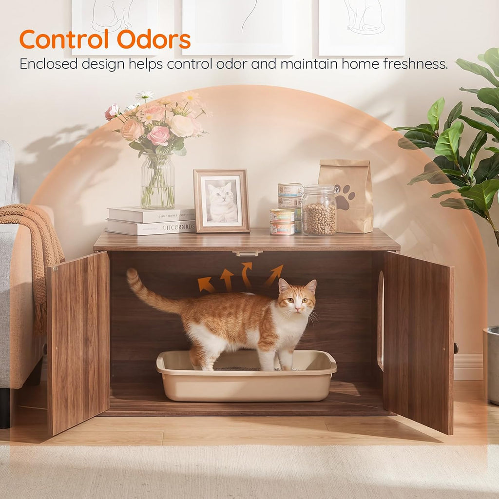 Cat Litter Box Enclosure, Hidden Litter Box Furniture with Side Entry, Litter Box Cabinet, Indoor Cat House, End Side