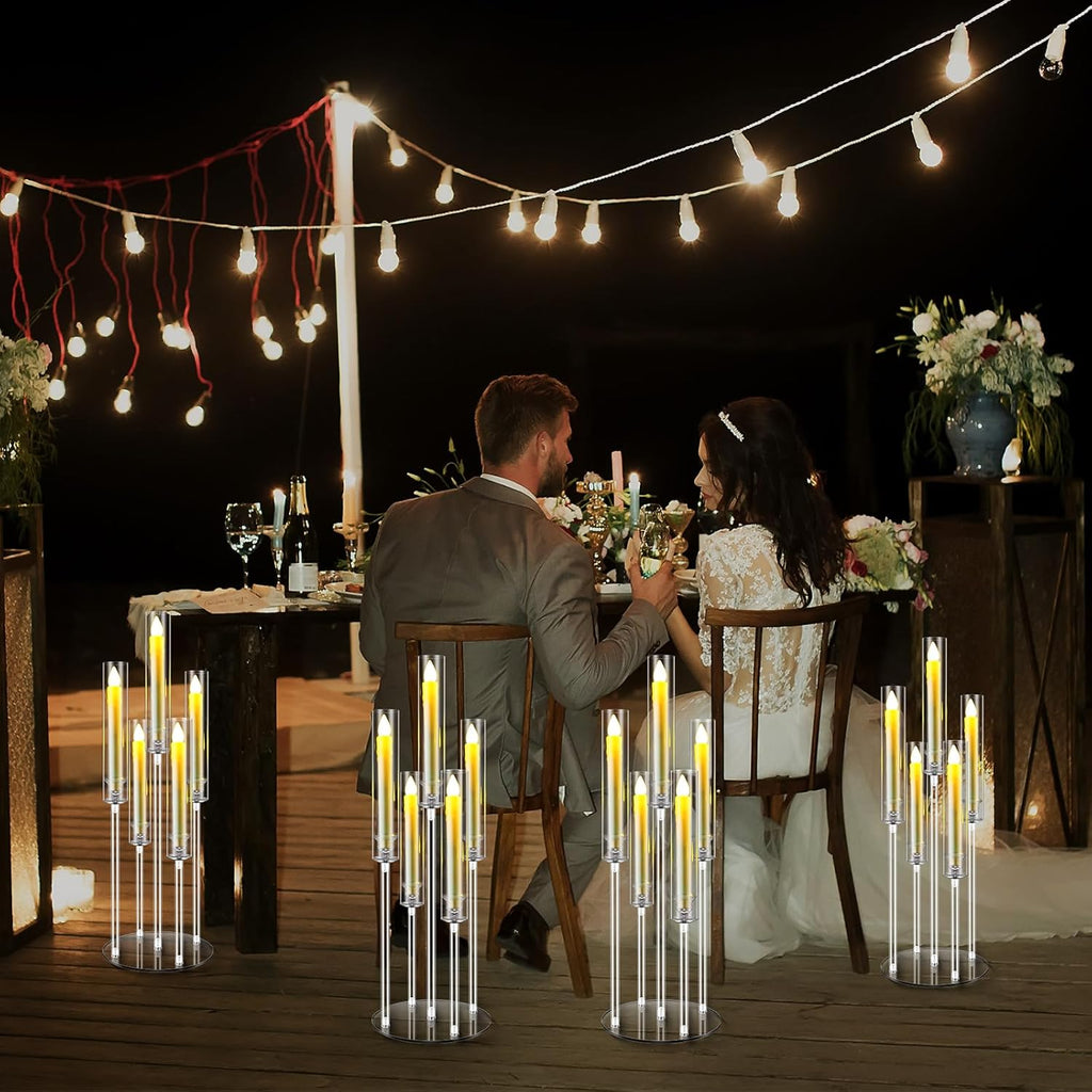 8 Sets 5 Arm Acrylic Candelabra Holder Floor Clear Candle Centerpieces with LED Candles and Shade for Proposal