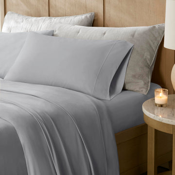 Cooling Stretch Jersey Bed Sheets - Queen Size, Grey - Cool-Touch Nylon Blend, Moisture-Wicking & Breathable for Hot