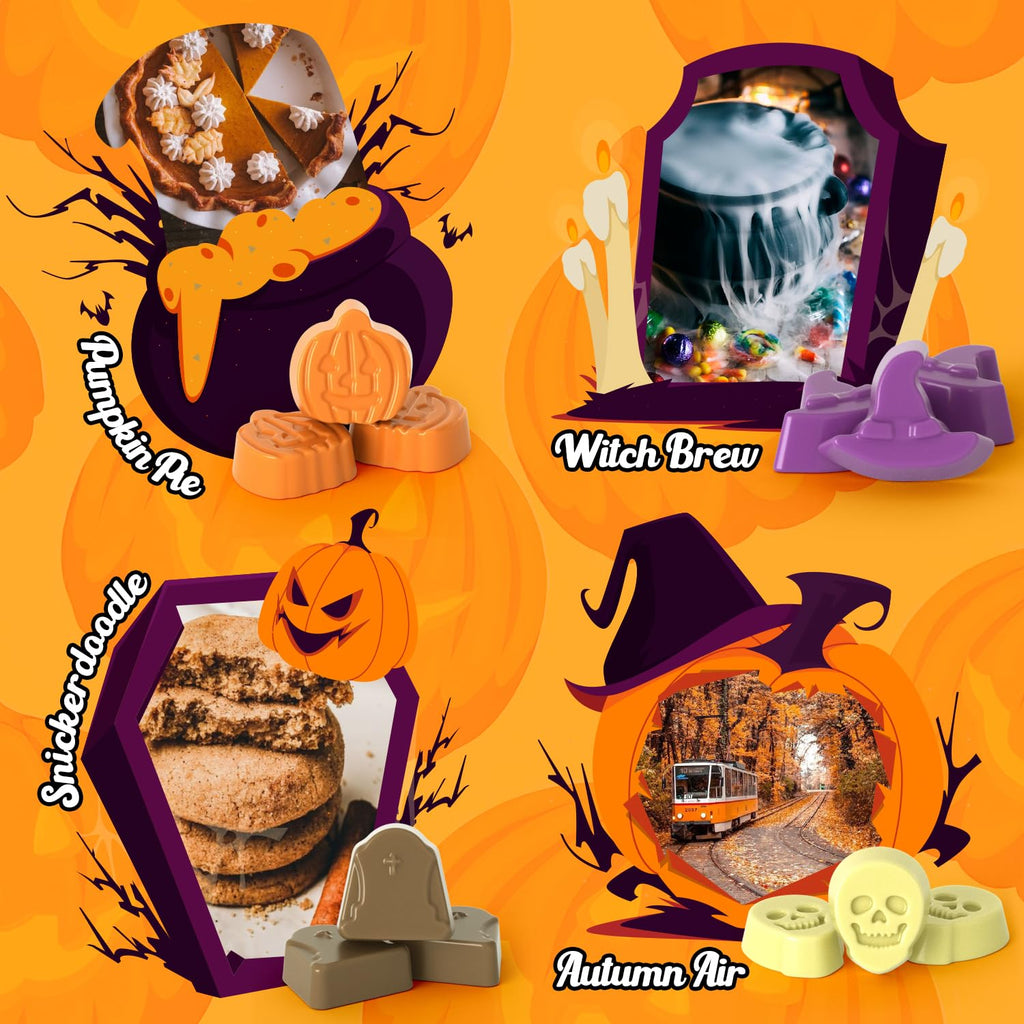 Halloween Scented Wax Melts, Strong Scented Soy Wax Cubes/Tarts Variety Set for Fall- Pumpkin Pie, Caramel Apple